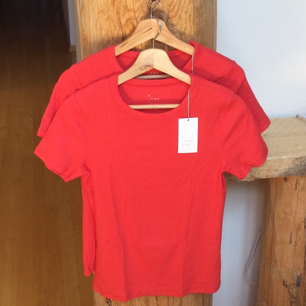 (2) NWT Women’s Small Red Ribbed A New Day Blouse Shirt Top